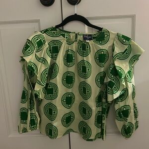 Royal Native, XS Top. green ruffle sleeves